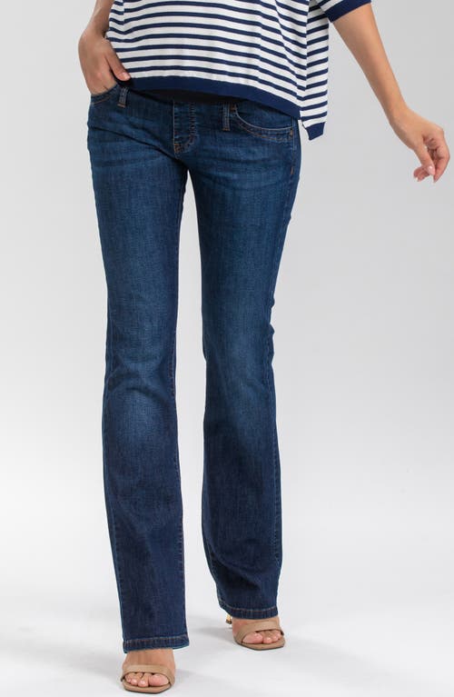 Shop Pietro Brunelli Over The Bump Slim Bootcut Jeans In Dark Blue