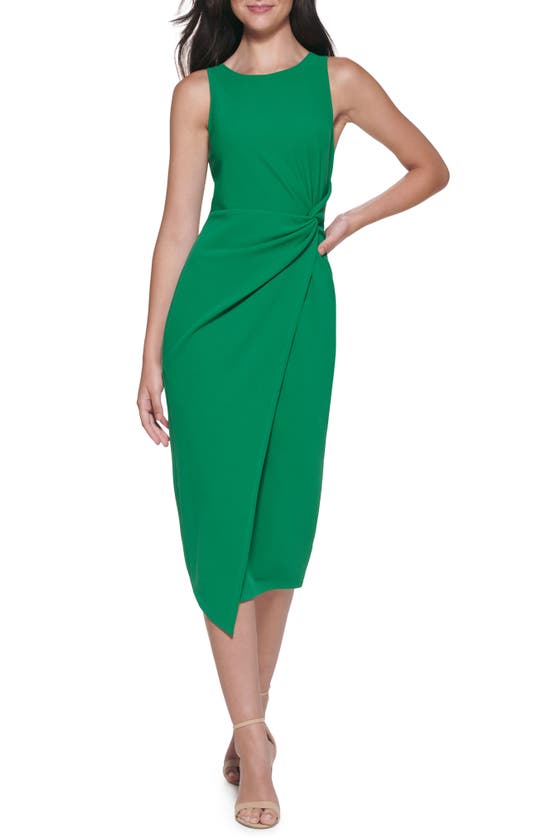 Guess Sleeveless Scuba Crepe Faux Wrap Dress In Kelly Green