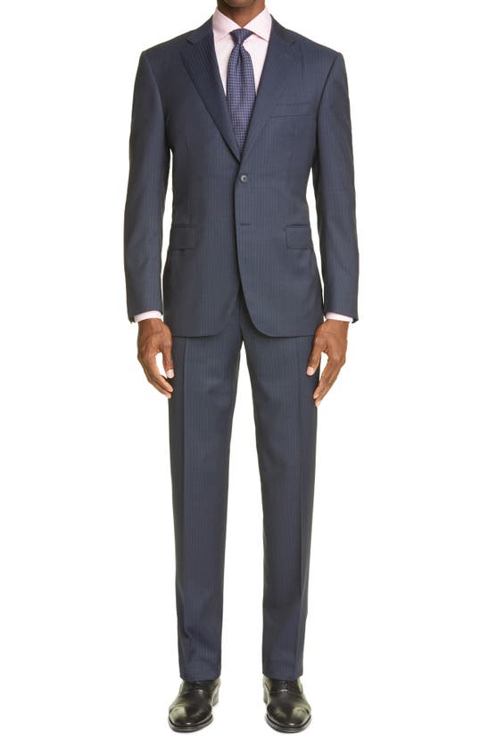 Canali Siena Sharkskin Classic Fit Suit In Dark Blue
