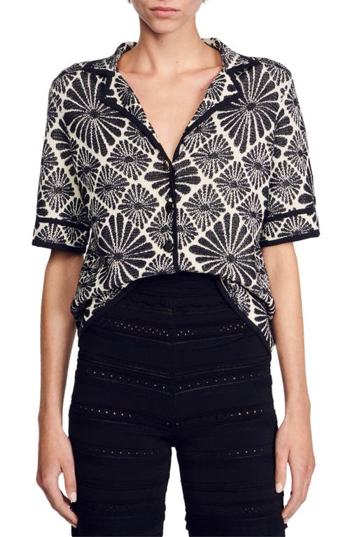 sandro Nil Floral Short Sleeve Cardigan Ecru /Black at Nordstrom,