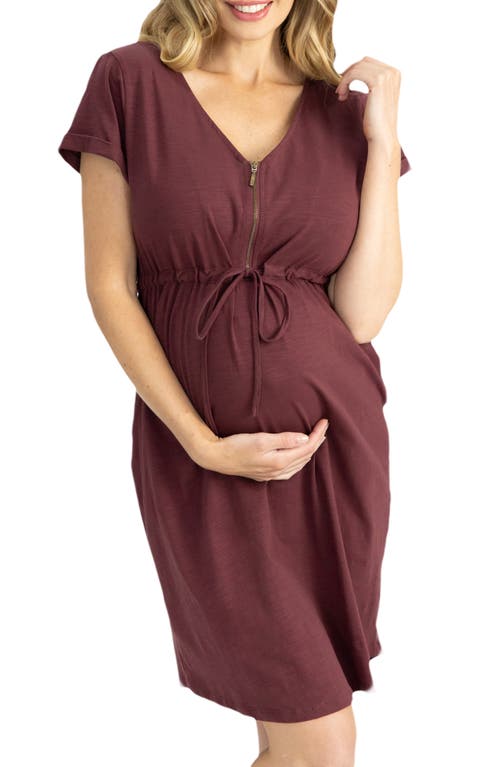 Zip Maternity/Nursing Dress in Burgundy
