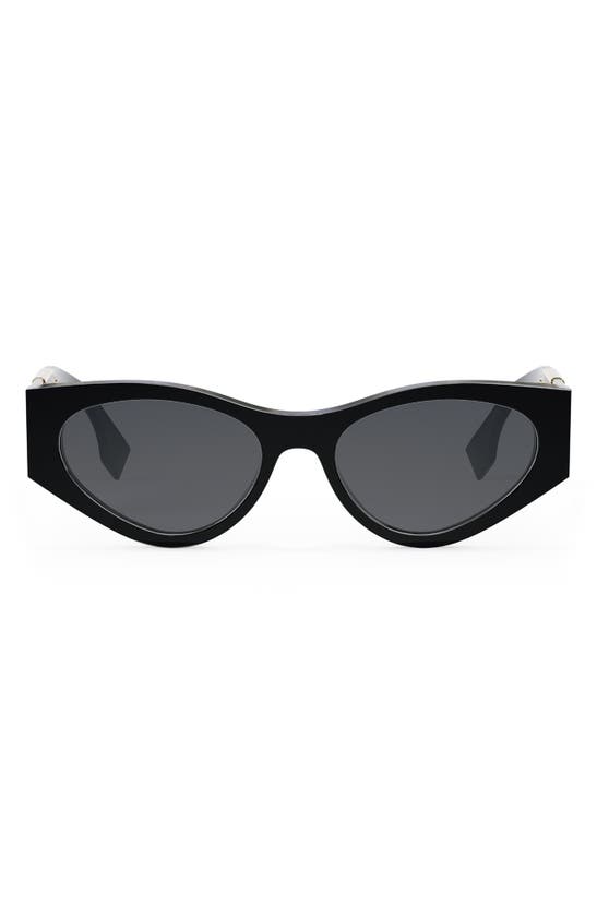 Shop Fendi The  O'lock 54mm Cat Eye Sunglasses In Shiny Black / Smoke