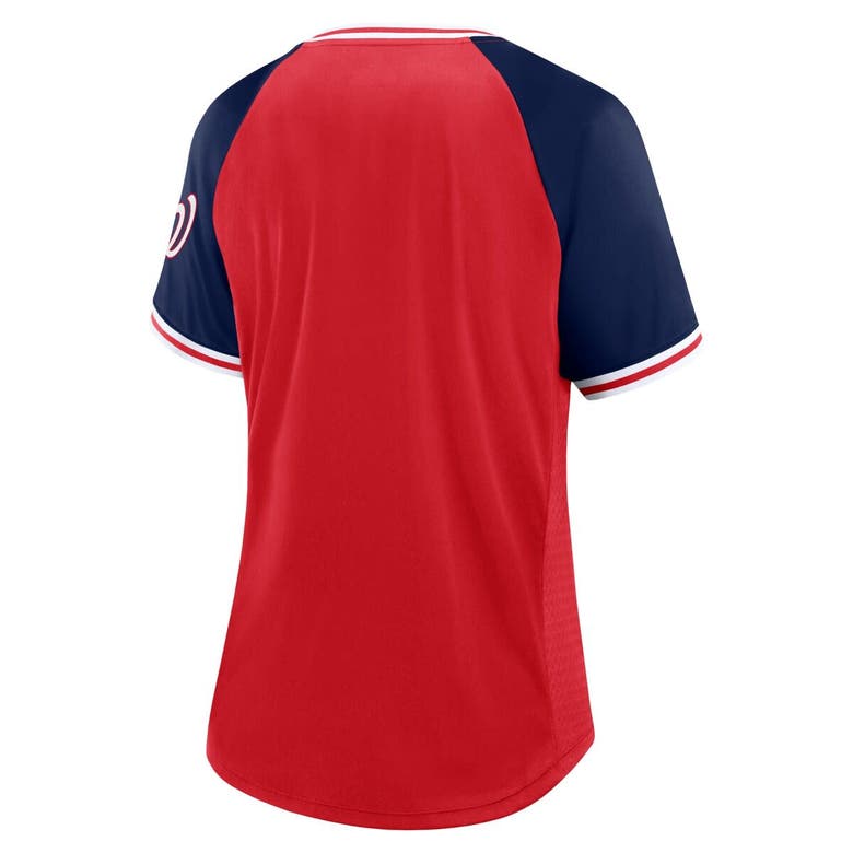 Shop Fanatics Branded Red Washington Nationals Glitz & Glam League Diva Raglan V-neck T-shirt