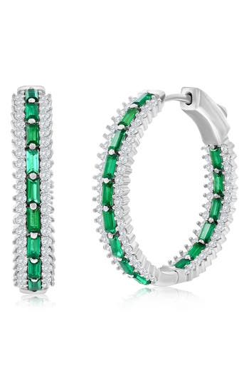 Simona Cz & Lab-grown Stone Hoop Earrings In Emerald