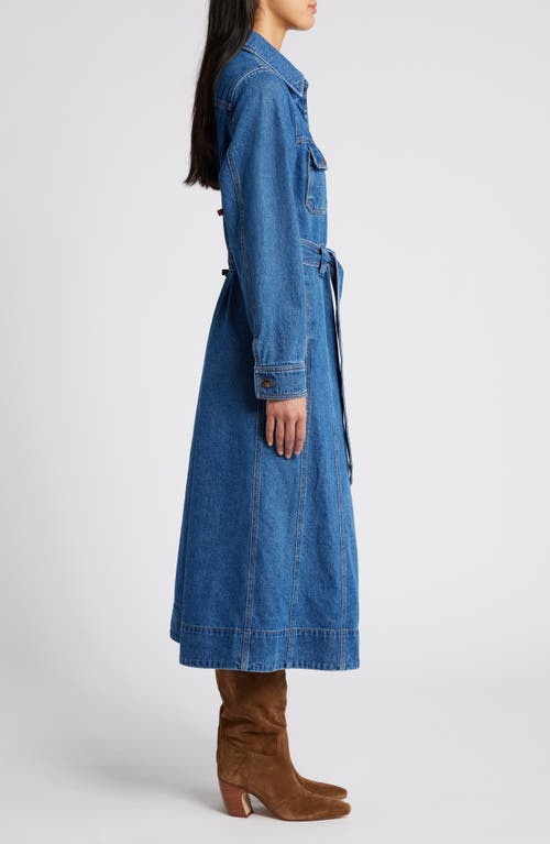 Wit & Wisdom Tie Waist Long Sleeve Denim Maxi Dress In Mid Blue