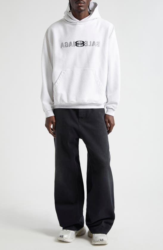 Shop Balenciaga Inside Out Logo Cotton Hoodie In Light Grey/ Black
