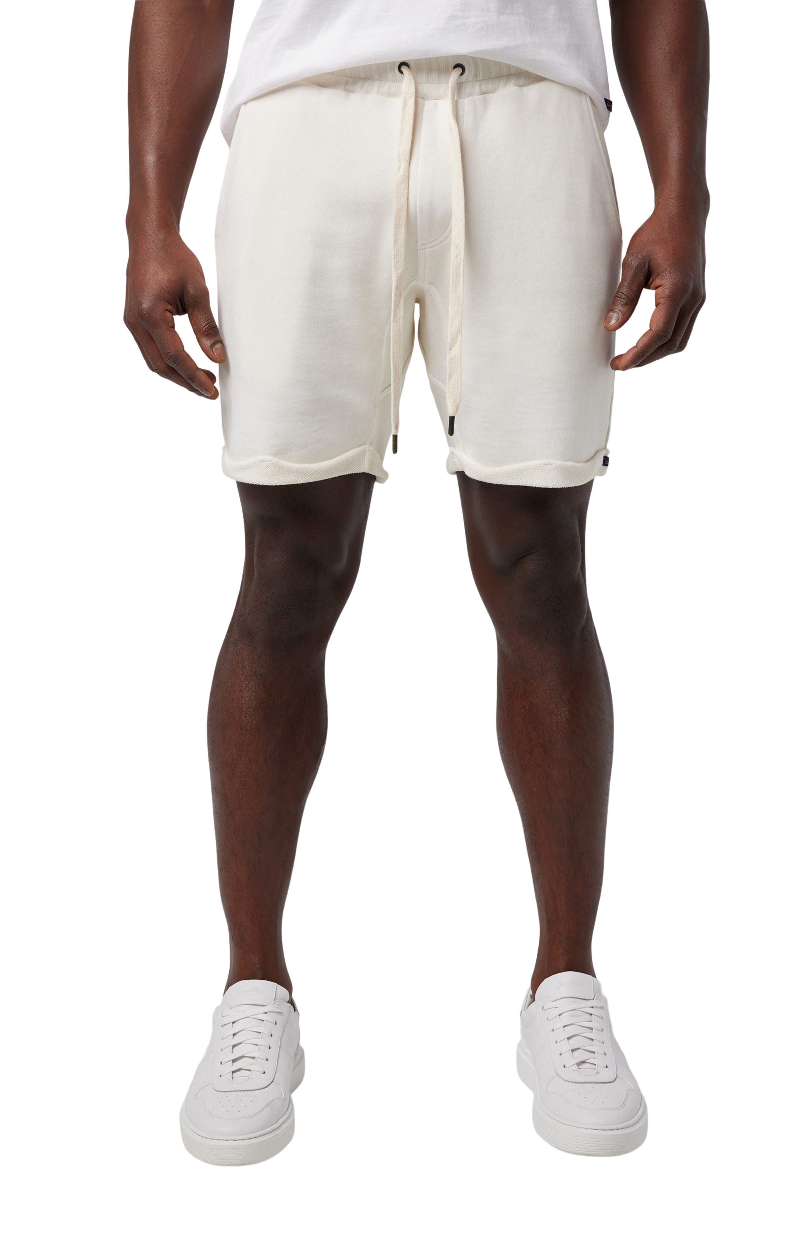 rolled french terry drawstring shorts