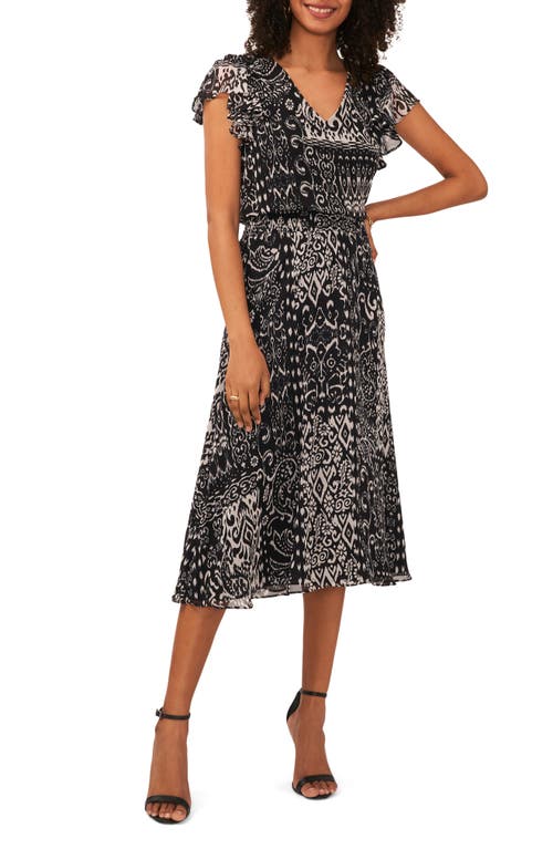 Vince Camuto Abstract Print Midi Dress in Rich Black