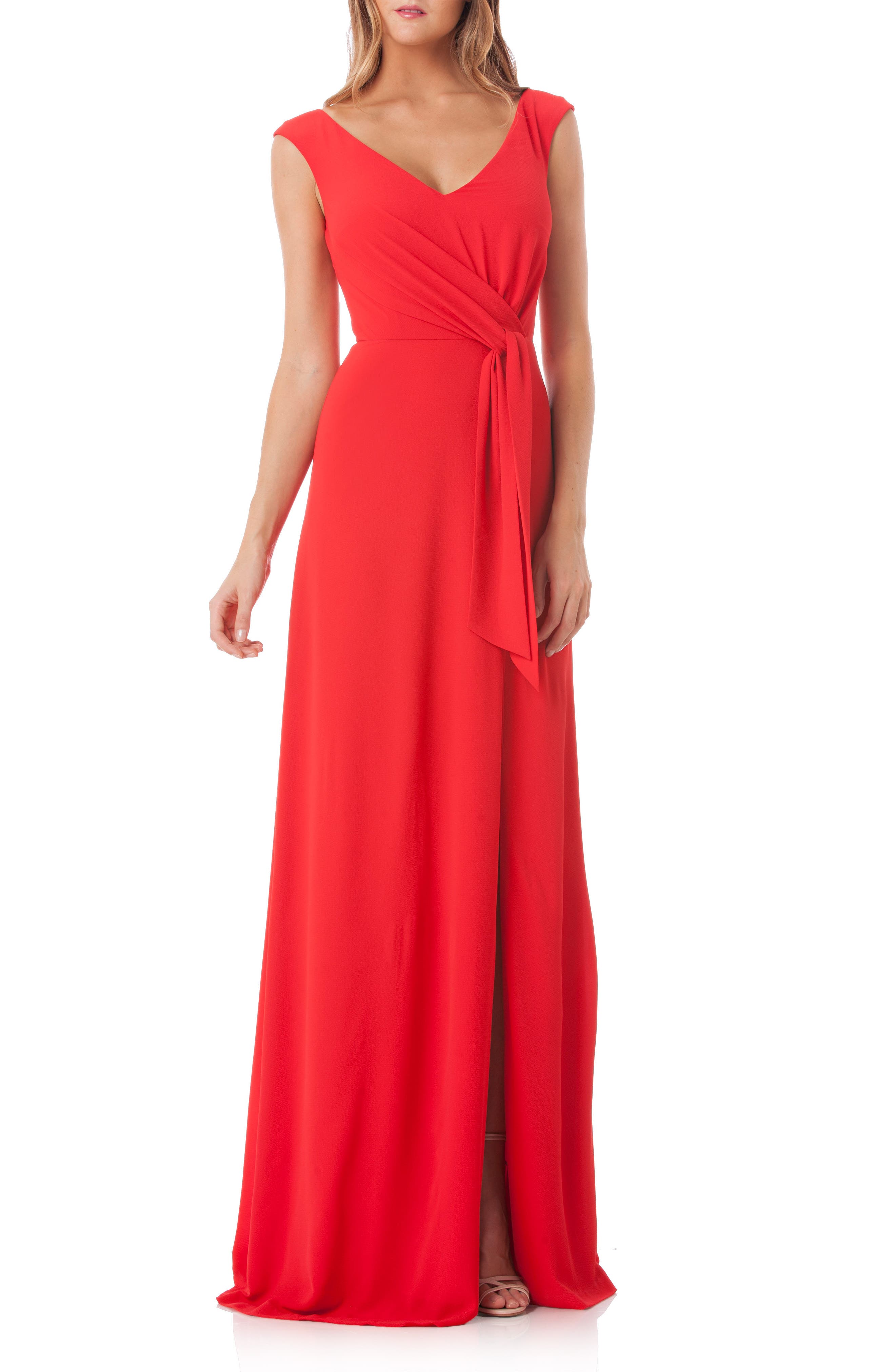 Kay Unger Tie Waist Gown, Red