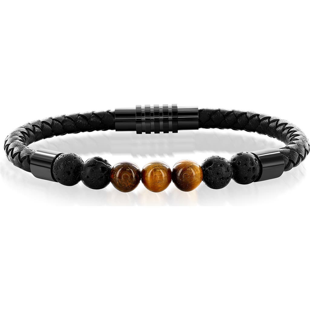 Blackjack Tiger's Eye & Lava Stone Beaded Leather Bracelet In Tiger Eye