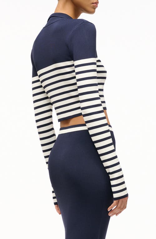 Shop Staud Raft Stripe Crop Cardigan In Navy/white