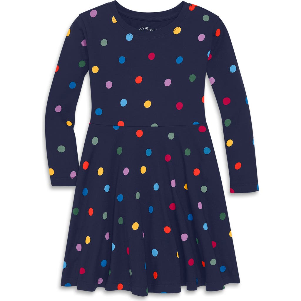 Primary Long Sleeve Twirly Dress In Confetti Dots In Navy Confetti Dot