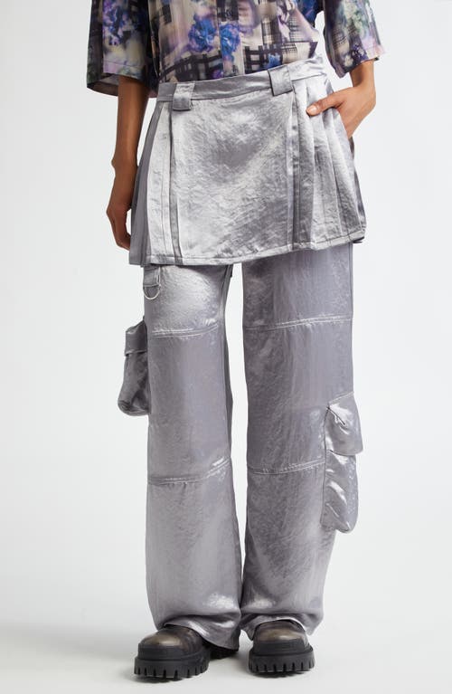 Collina Strada Clover Skirt Overlay Satin Cargo Pants Grey at Nordstrom,