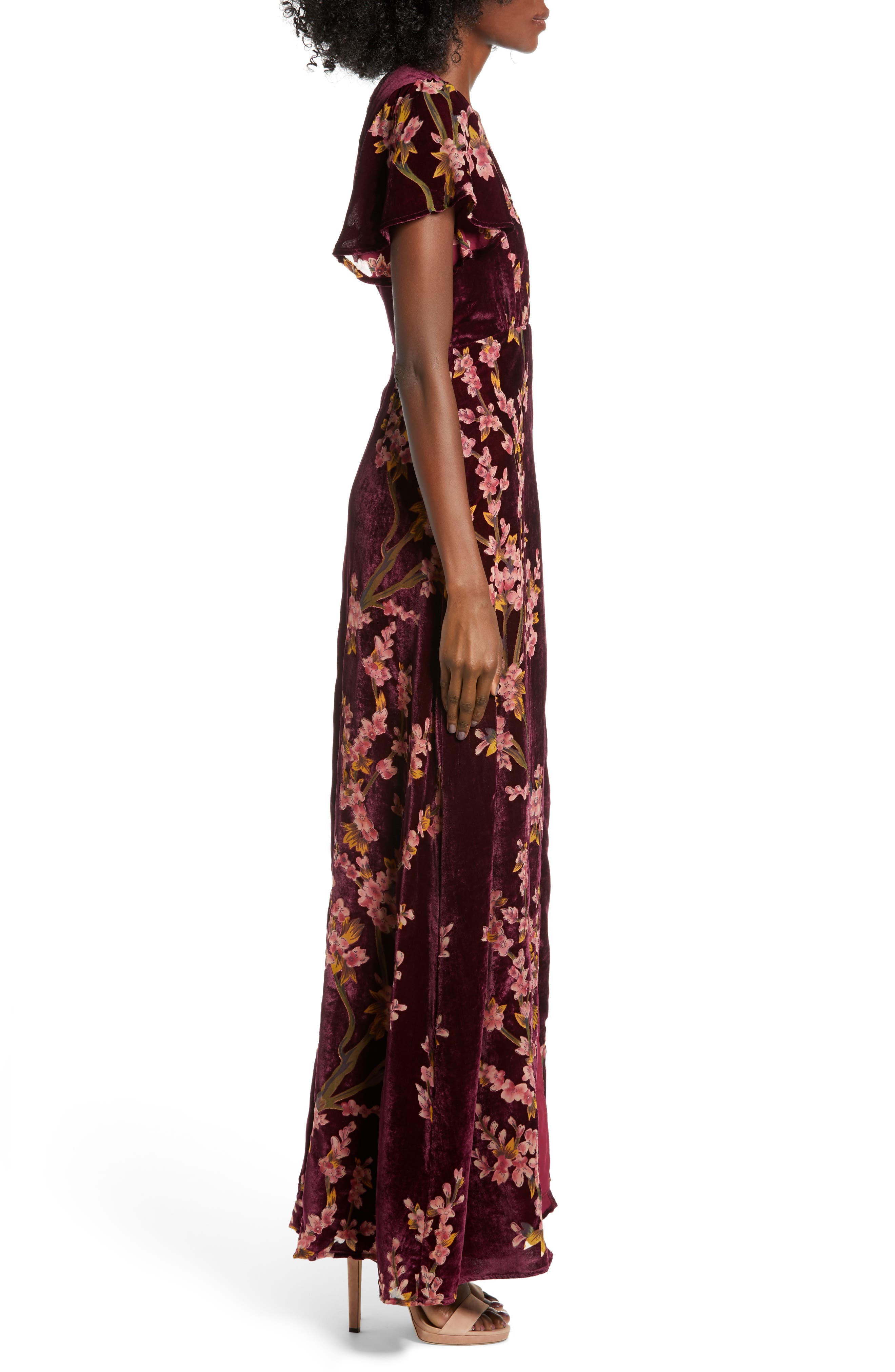 4si3nna floral burnout velvet maxi dress