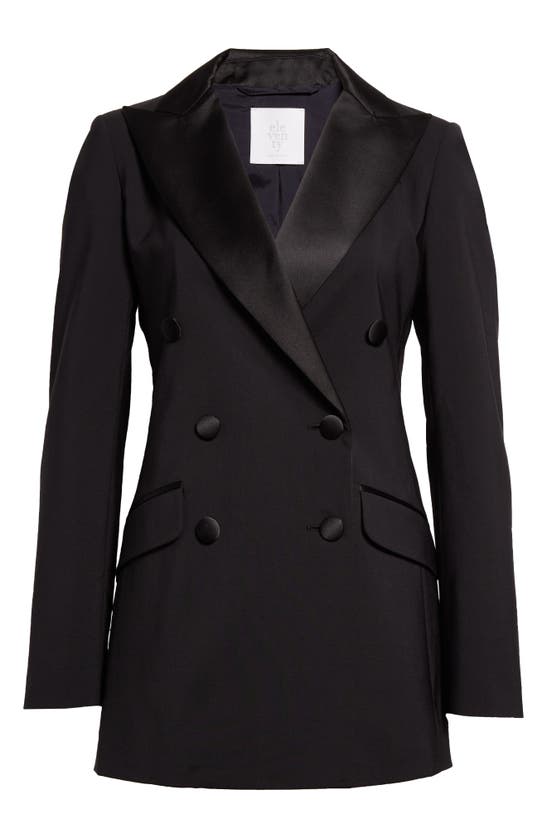 Shop Eleventy Double Breasted Satin Tuxedo Jacket In Black