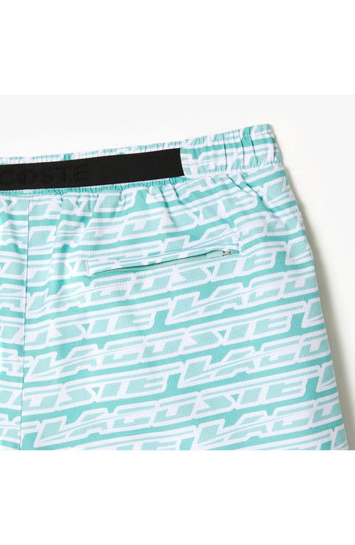 Shop Lacoste Logo Print Cotton Swim Trunks In Cr5 Florida/pastille Mint