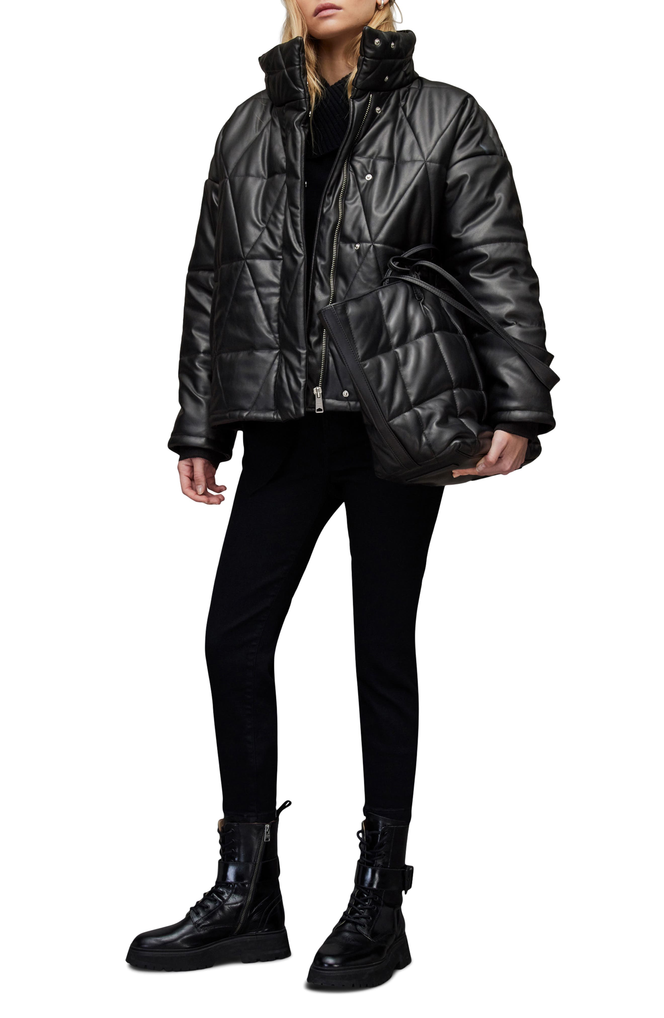 all saints bon leather puffer