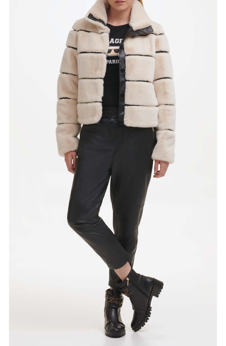 Karl Lagerfeld Paris Faux Fur & Faux Leather Crop Jacket | Nordstromrack