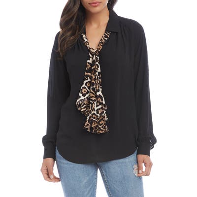 Karen Kane Contrast Tie Long Sleeve Top, Black