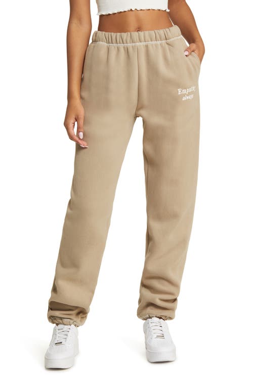 Empathy Always Embroidered Sweatpants in Tan