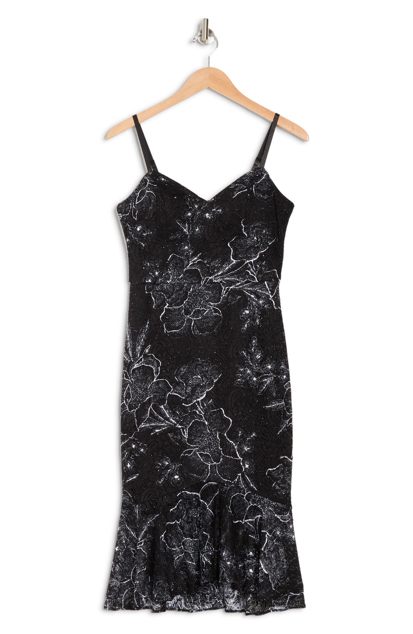 Guess Printed Lace Midi Dress In Blk Wht
