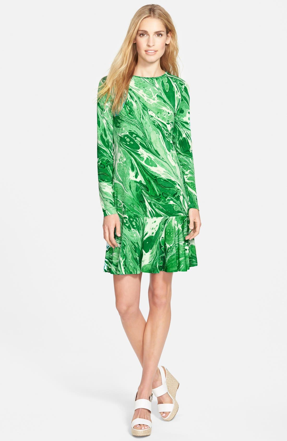 MICHAEL Michael Kors 'Rainwater' Print Flounce Hem Jersey Dress