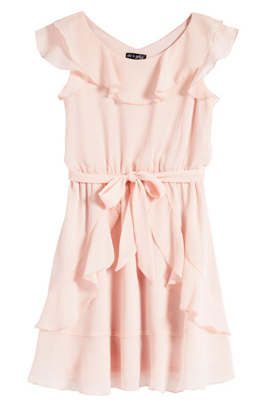 Shop Ava & Yelly Kids' Ruffle Chiffon Faux Wrap Party Dress In Blush