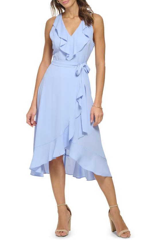 Kensie Ruffle Trim Faux Wrap Dress In Perri Blue Modesens