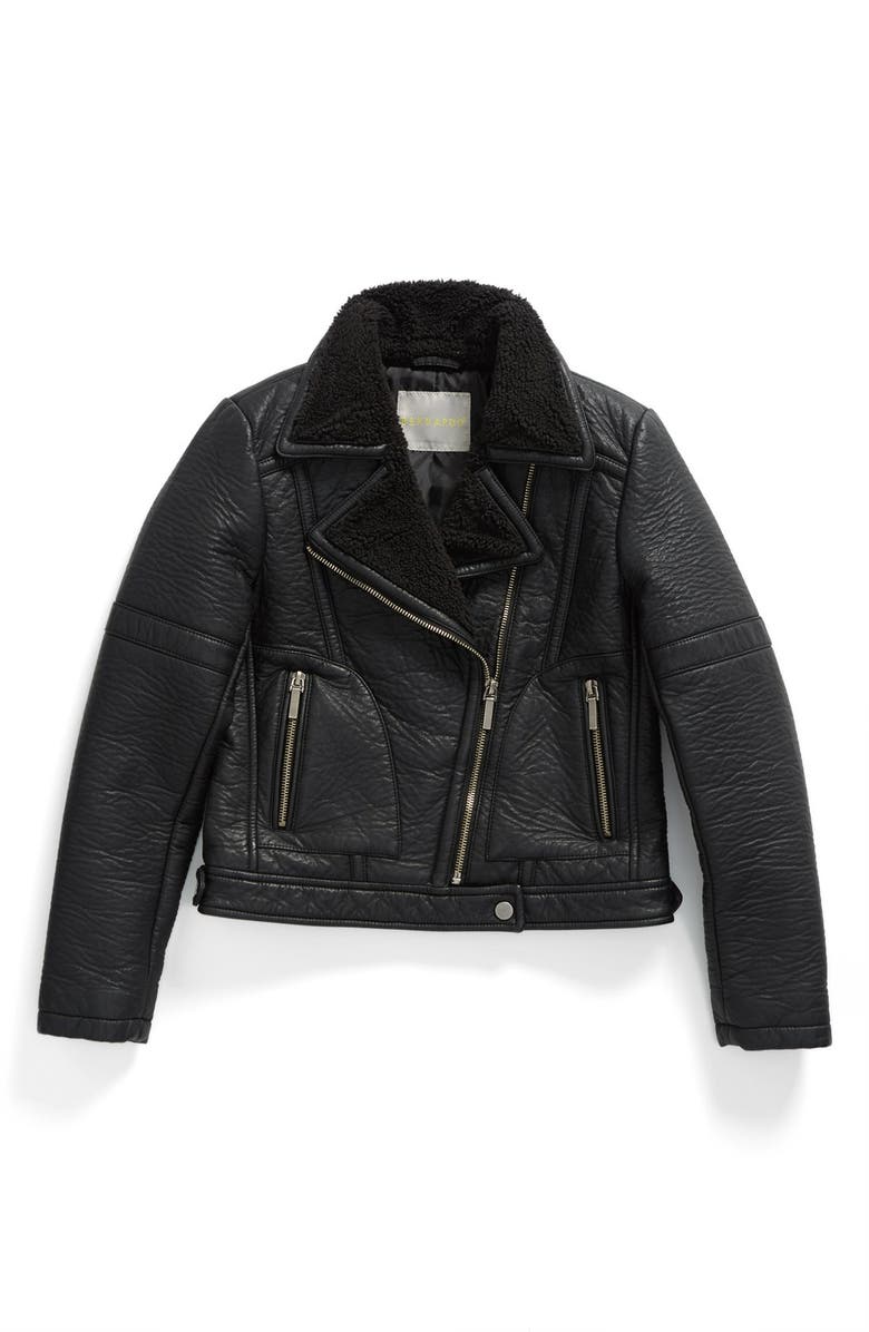 Bernardo Faux Shearling Collar Moto Jacket (Big Girls) | Nordstrom