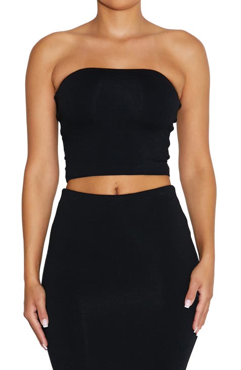 Naked Wardrobe Long Sleeve Ruched Front Crop Top in Black