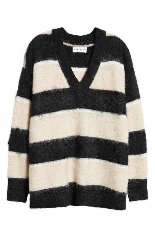 Stand Studio Lula Stripe V-neck Sweater In Black/drift/ivory