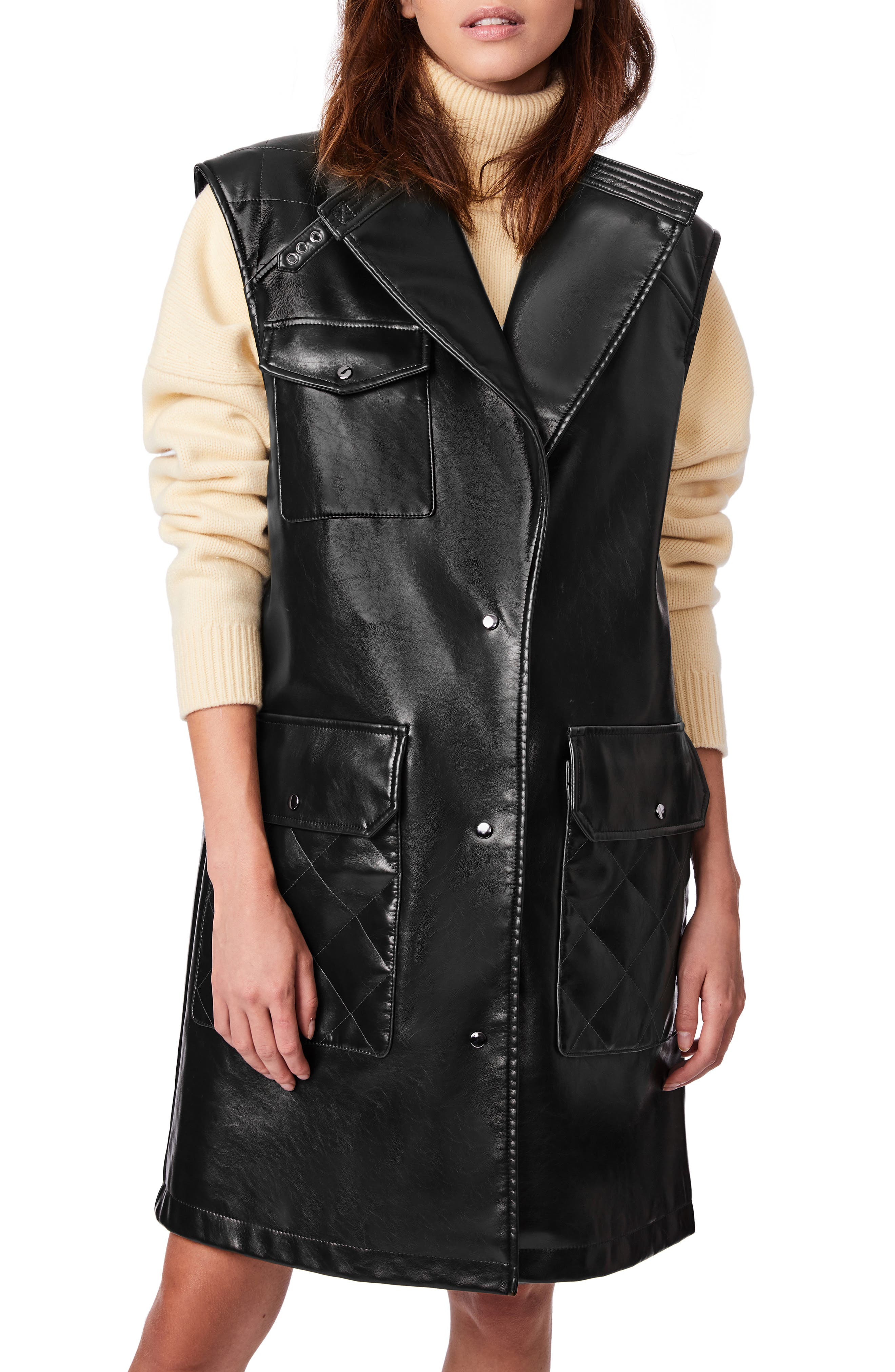 sleeveless leather jacket with hood