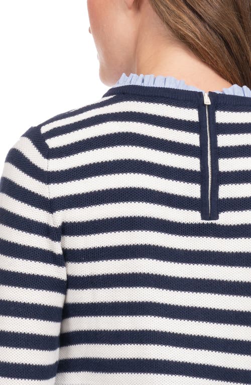 Shop Seraphine Stripe Mixed Media Layered Maternity/nursing Sweater In Ivory/navy