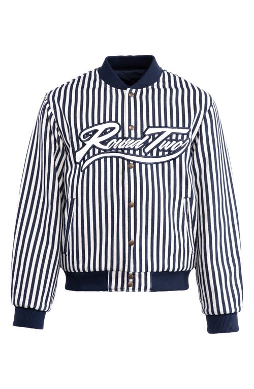 Shop Round Two Varsity Reversible Quilted Baseball Jacket In Blue