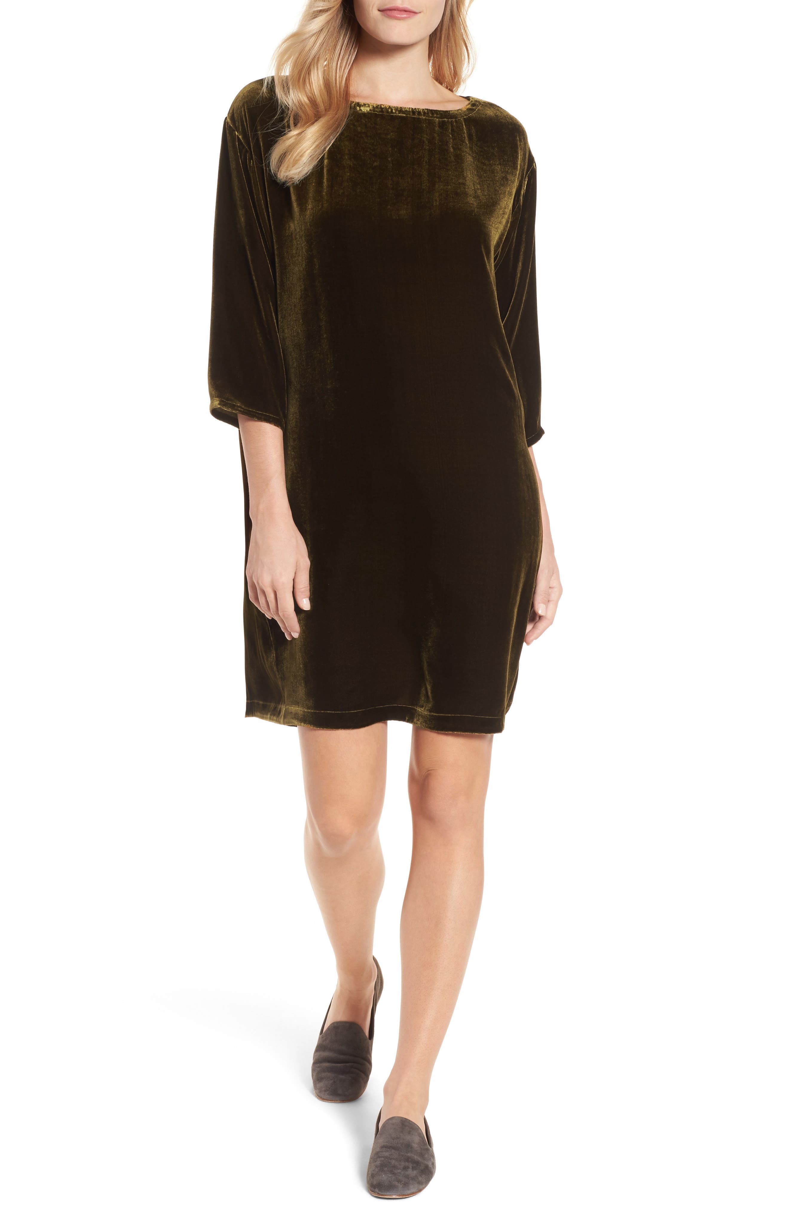 eileen fisher short velvet shift dress