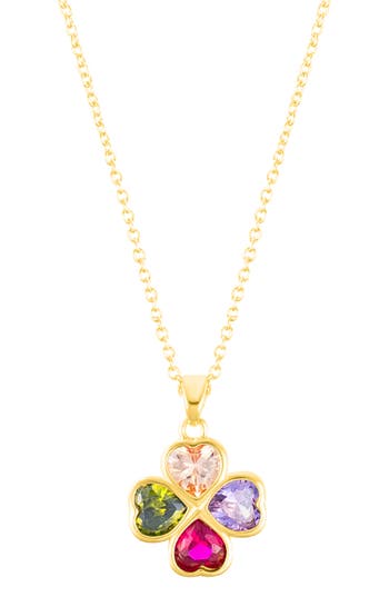 Adornia 14k Gold Plated Adjustable Multicolor Crystal Heart Clover Necklace In Gold/multi