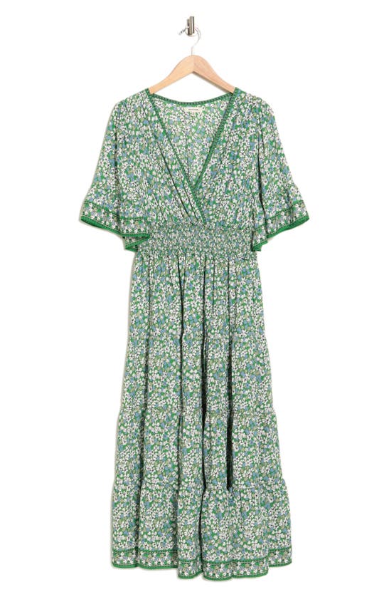 Max Studio Short Sleeve V-neck Maxi Dress In Grn/ Dsty Blue Med Mini Flrl