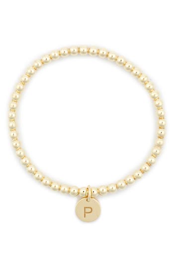 Meshmerise Initial Charm Ball Stretch Bracelet In Yellow-p