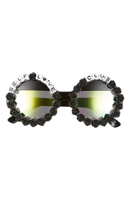 Rad + Refined Self Love Club Round Sunglasses in Black/Green Mirrored