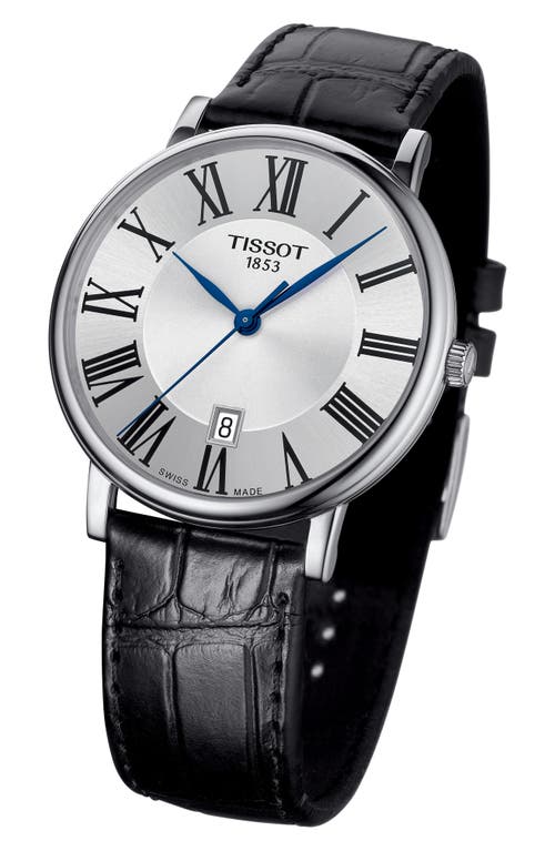 Shop Tissot T-classic Carson Leather Strap Watch, 40mm In Black/silver