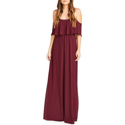 Show Me Your Mumu Caitlin Cold Shoulder Chiffon Gown, Red