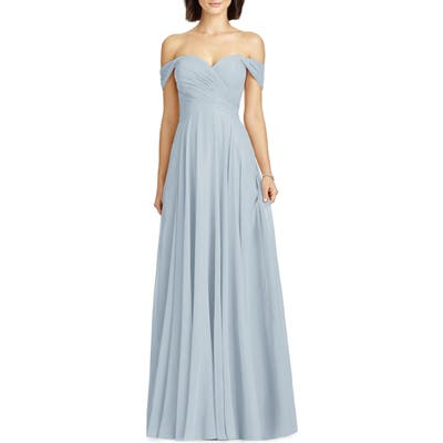 Dessy Collection Lux Ruched Off The Shoulder Chiffon Gown, Blue