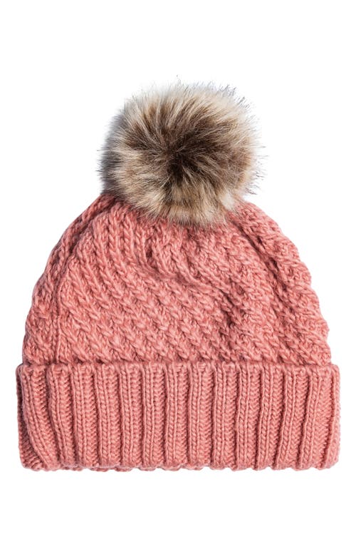 Blizzard Beanie with Faux Fur Pompom in Dusty Rose