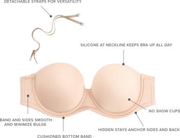 Wacoal Amazing Convertible Push Up Bra 854220 W/out Straps Nude Size 38C