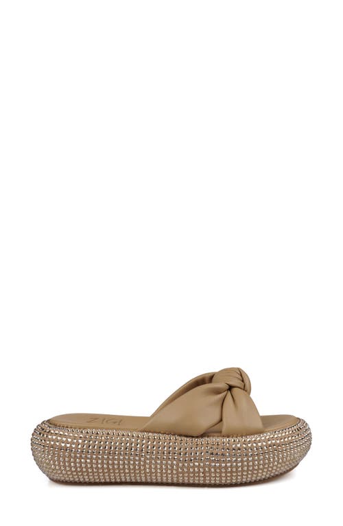 Zigi Sabella Rhinestone Platform Slide Sandal In Beige Leather