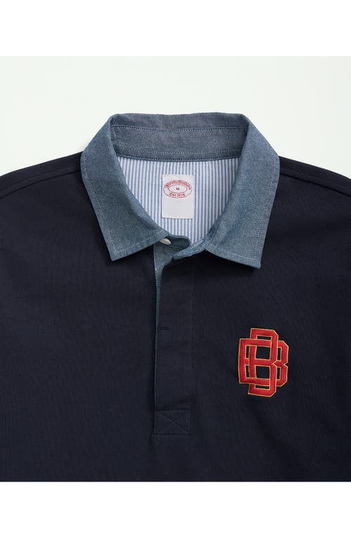 Shop Brooks Brothers Embroidered Monogram Long Sleeve Rugby Shirt In Open Blue