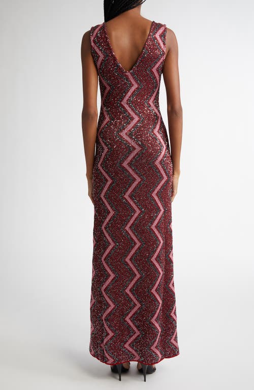 Shop Missoni Sequin Metallic Zigzag Stripe Dress In Red - Rose - Black