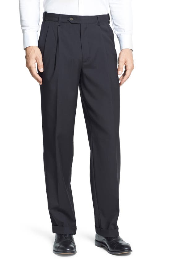 BERLE BERLE SELF SIZER WAIST PLAIN WEAVE PLEATED WASHABLE TROUSERS