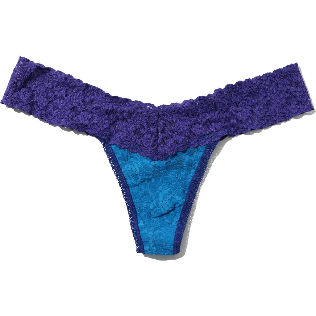 Hanky Panky Signature Lace Low Rise Thong In Island Blue/wild Violet