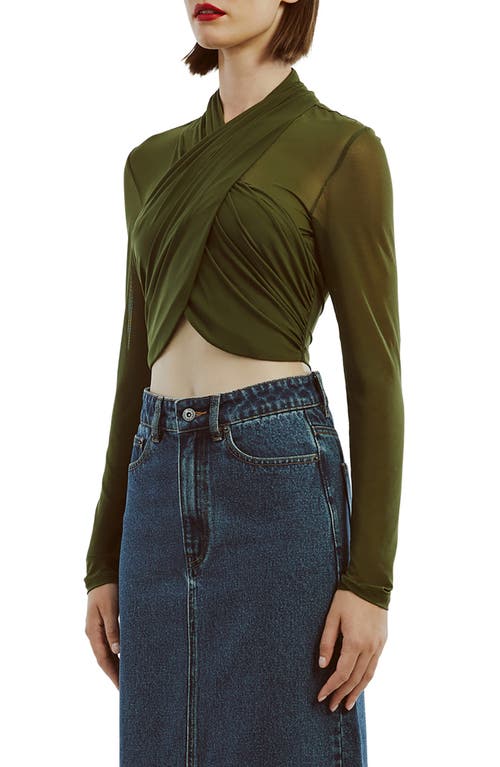 Shop Bardot Aliyah Long Sleeve Crop Top In Khaki